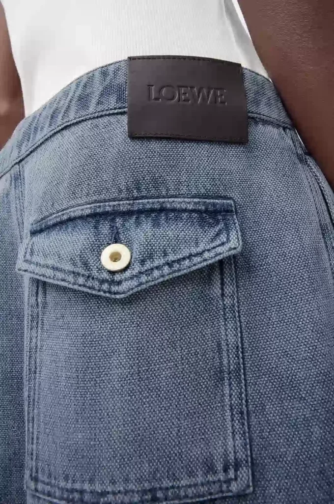 Pantalon à cordon en coton et lin Bleu gris