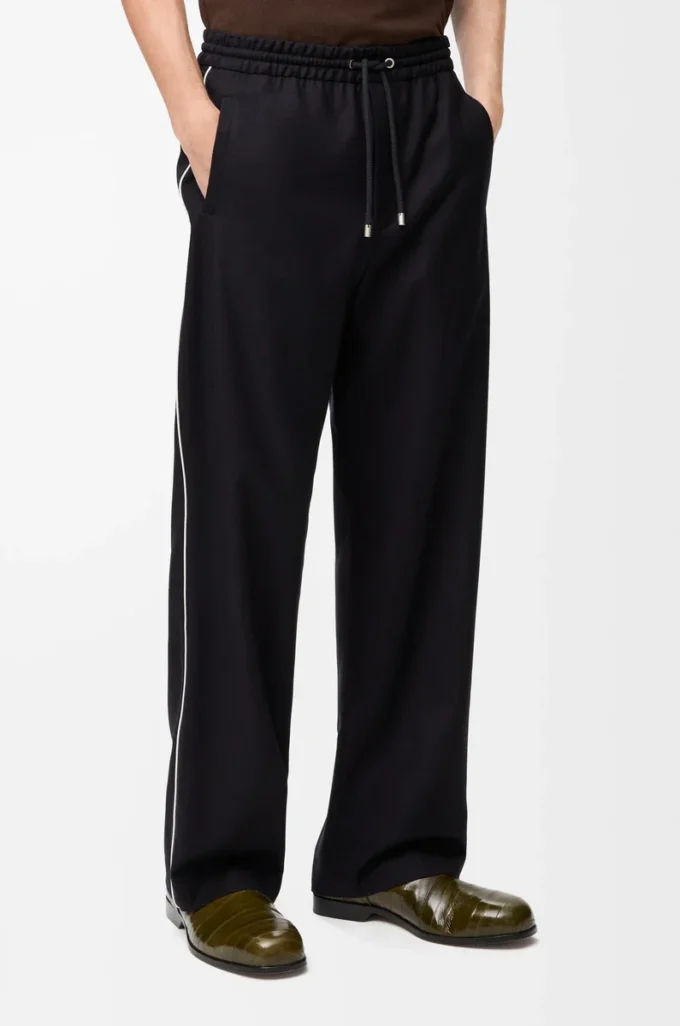 Pantalon à cordon en laine bleu marine