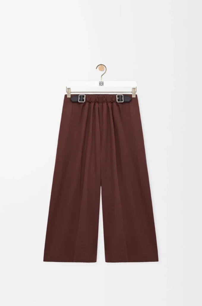 Pantalon court à ceinture en coton et soie Couleur café