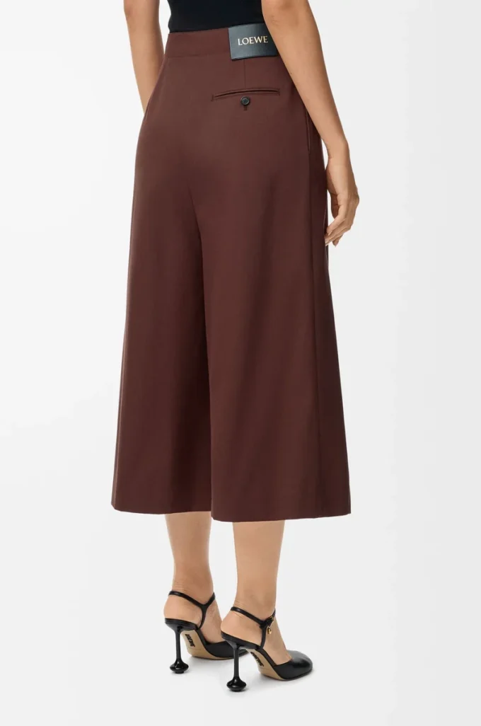 Pantalon court à ceinture en coton et soie Couleur café