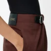 Pantalon court à ceinture en coton et soie Couleur café