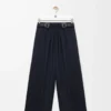 Pantalon court à ceinture en laine bleu marine