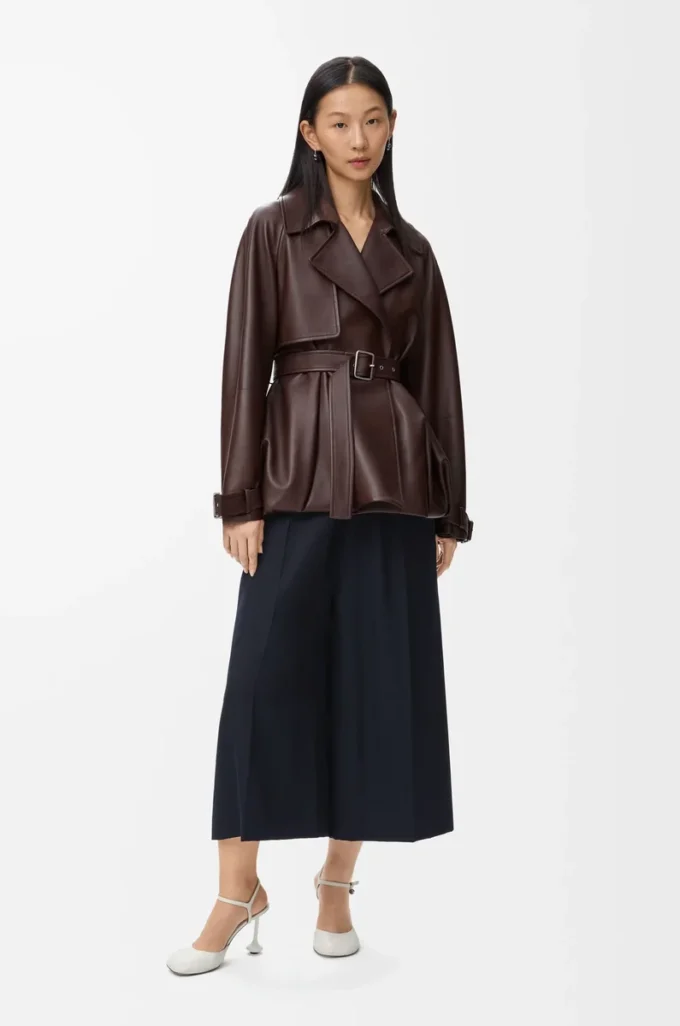 Pantalon court à ceinture en laine bleu marine