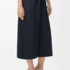 Pantalon court à ceinture en laine bleu marine
