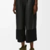 Pantalon court en cuir d&rsquo;agneau nappa et cuir de chèvre suédé Noir