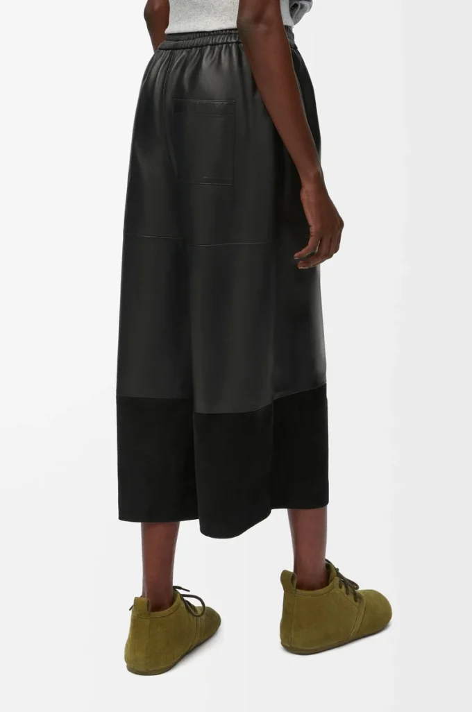 Pantalon court en cuir d&rsquo;agneau nappa et cuir de chèvre suédé Noir