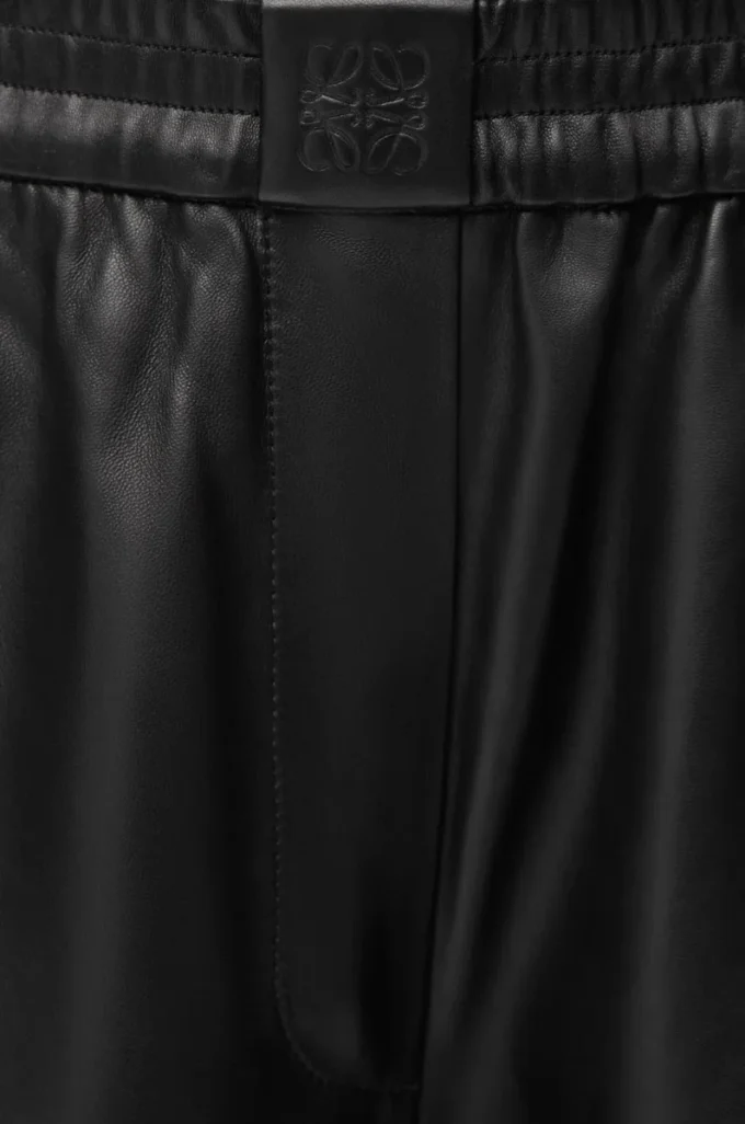 Pantalon court en cuir d&rsquo;agneau nappa et cuir de chèvre suédé Noir