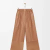 Pantalon court en cuir d&rsquo;agneau nappa et cuir de chèvre suédé Toffee