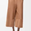 Pantalon court en cuir d&rsquo;agneau nappa et cuir de chèvre suédé Toffee