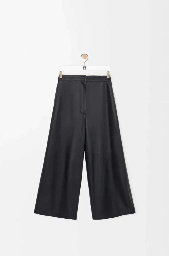 Pantalon court en cuir d&rsquo;agneau nappa Noir