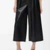 Pantalon court en cuir d&rsquo;agneau nappa Noir