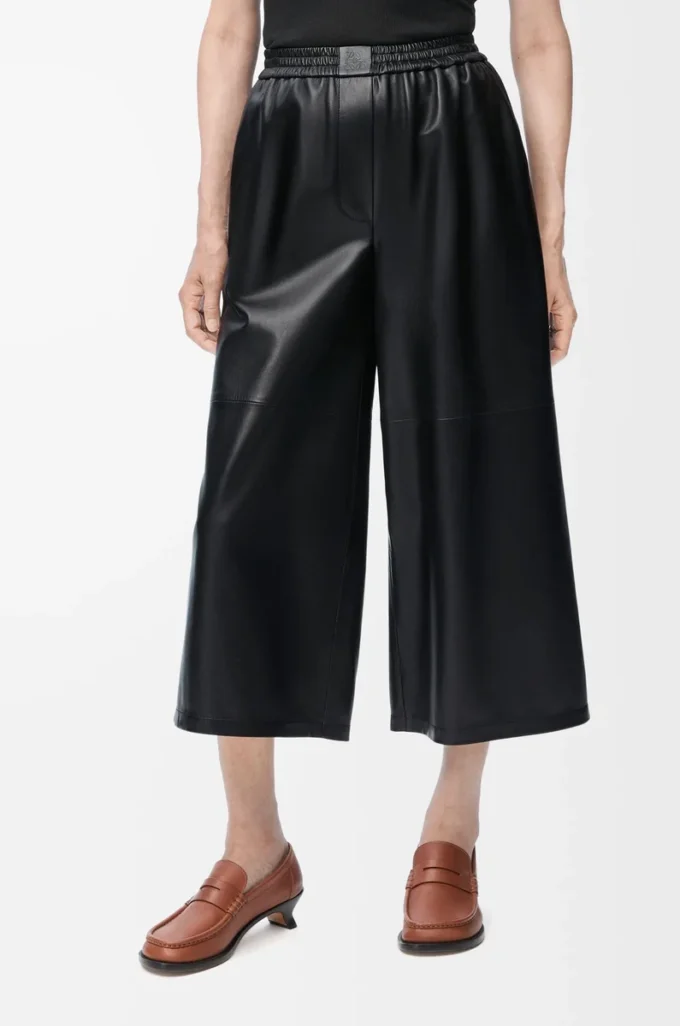 Pantalon court en cuir d&rsquo;agneau nappa Noir