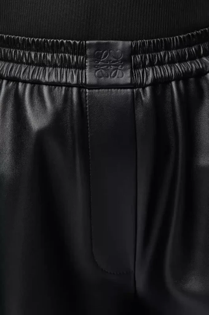 Pantalon court en cuir d&rsquo;agneau nappa Noir