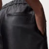 Pantalon court en cuir d&rsquo;agneau nappa Noir