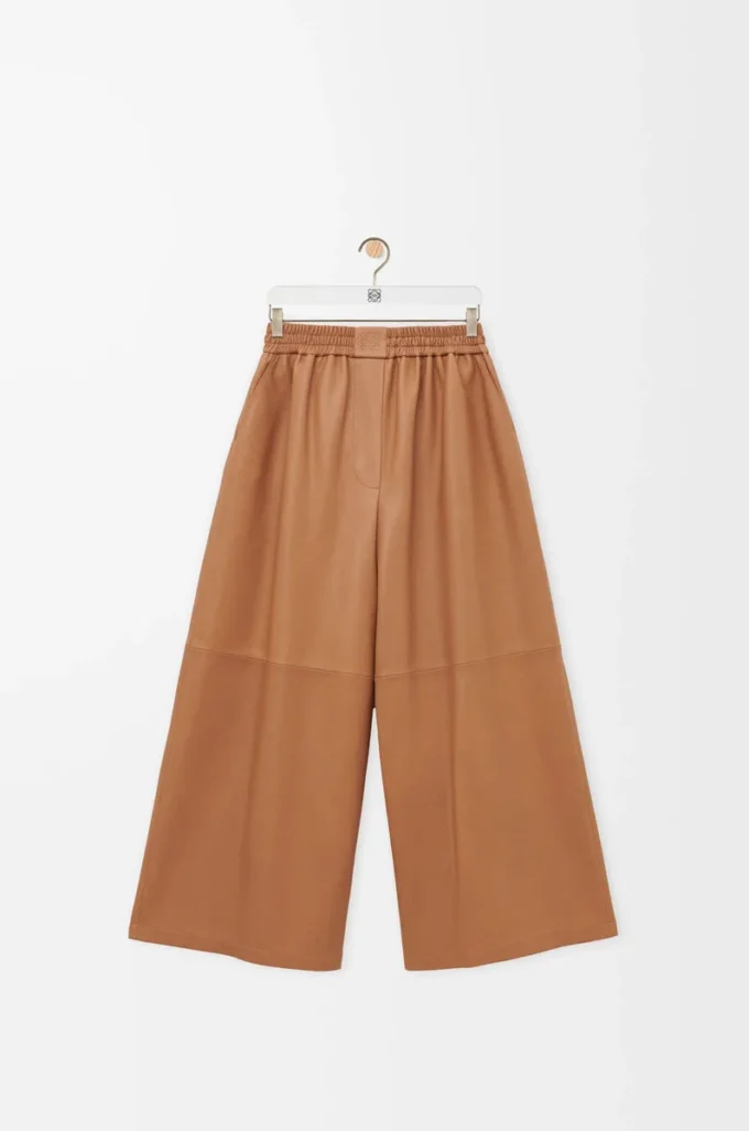 Pantalon court en cuir d&rsquo;agneau nappa Toffee