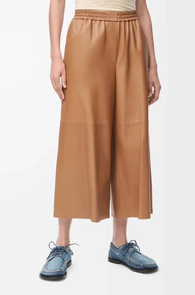 Pantalon court en cuir d&rsquo;agneau nappa Toffee