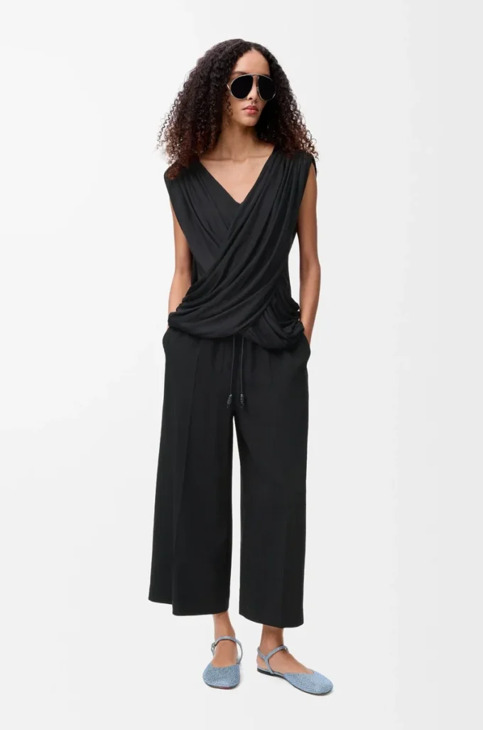 Pantalon court en viscose stretch Noir