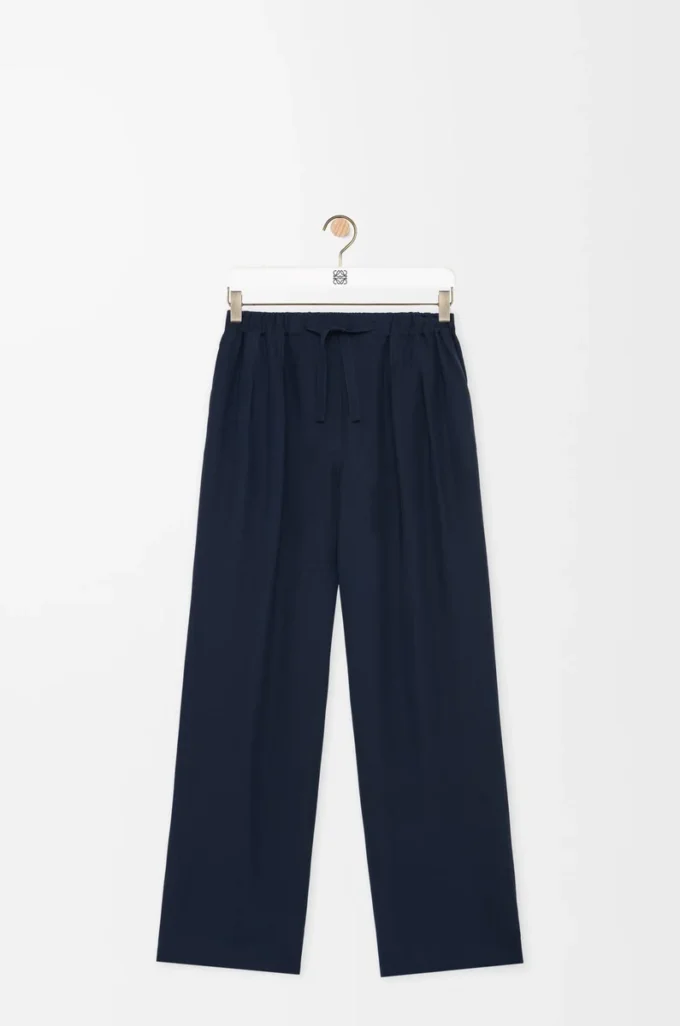 Pantalon de pyjama en soie bleu marine