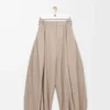 Pantalon drapé en coton et soie Beige