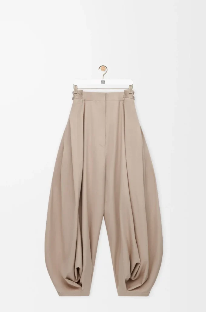 Pantalon drapé en coton et soie Beige