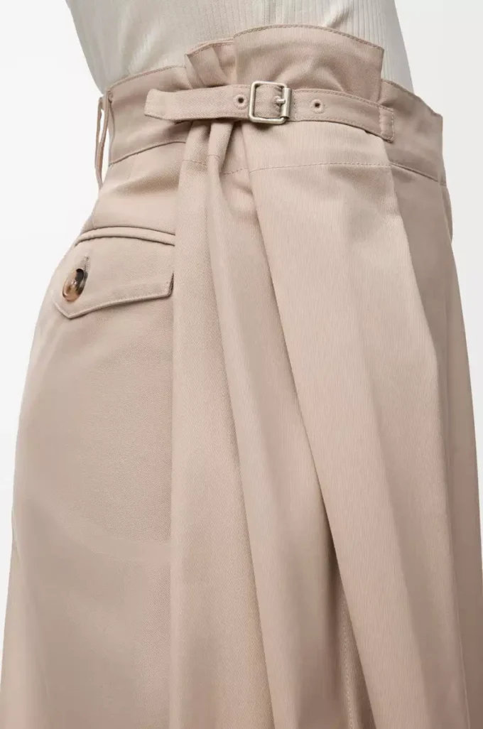 Pantalon drapé en coton et soie Beige