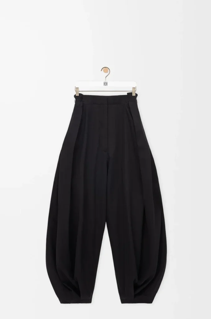 Pantalon drapé en coton et soie Noir
