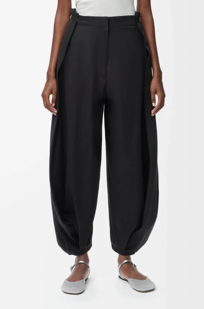Pantalon drapé en coton et soie Noir