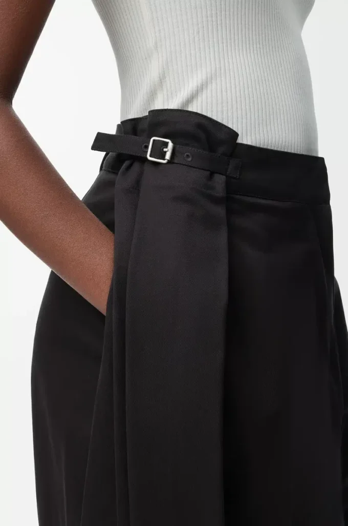 Pantalon drapé en coton et soie Noir