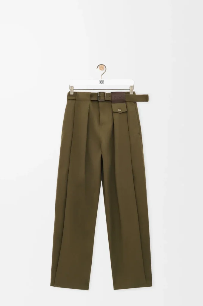Pantalon en coton et soie vert kaki