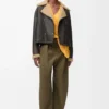 Pantalon en coton et soie vert kaki