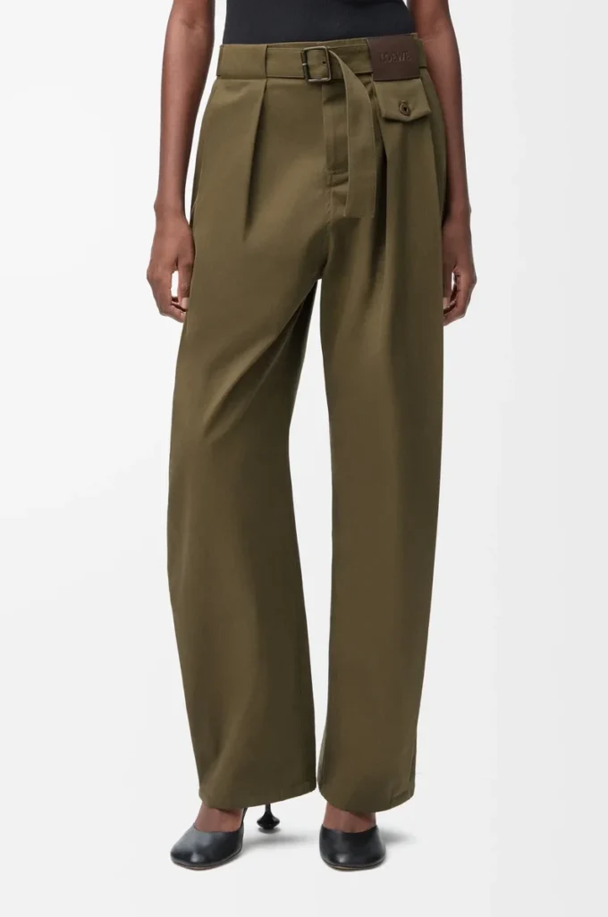 Pantalon en coton et soie vert kaki