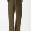 Pantalon en coton et soie vert kaki