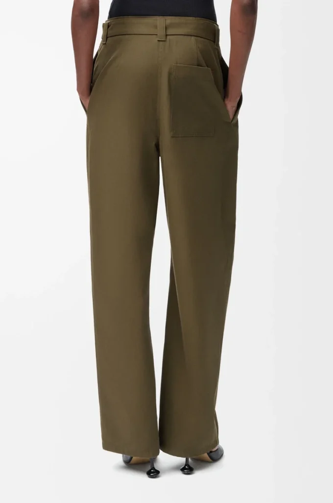 Pantalon en coton et soie vert kaki
