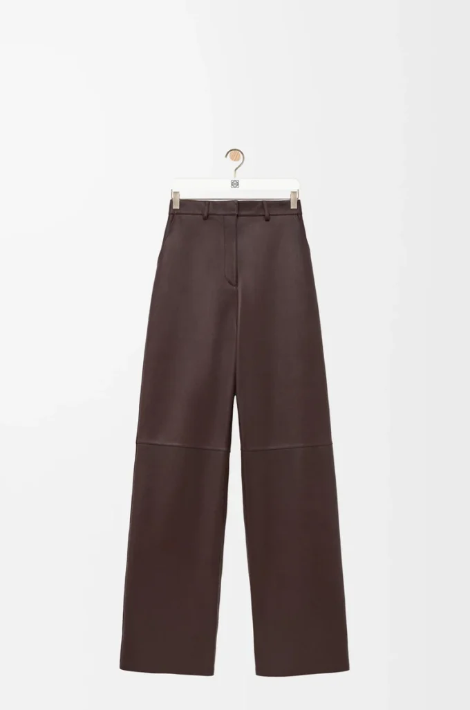 Pantalon en cuir d&rsquo;agneau nappa marron chocolat