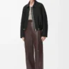 Pantalon en cuir d&rsquo;agneau nappa marron chocolat