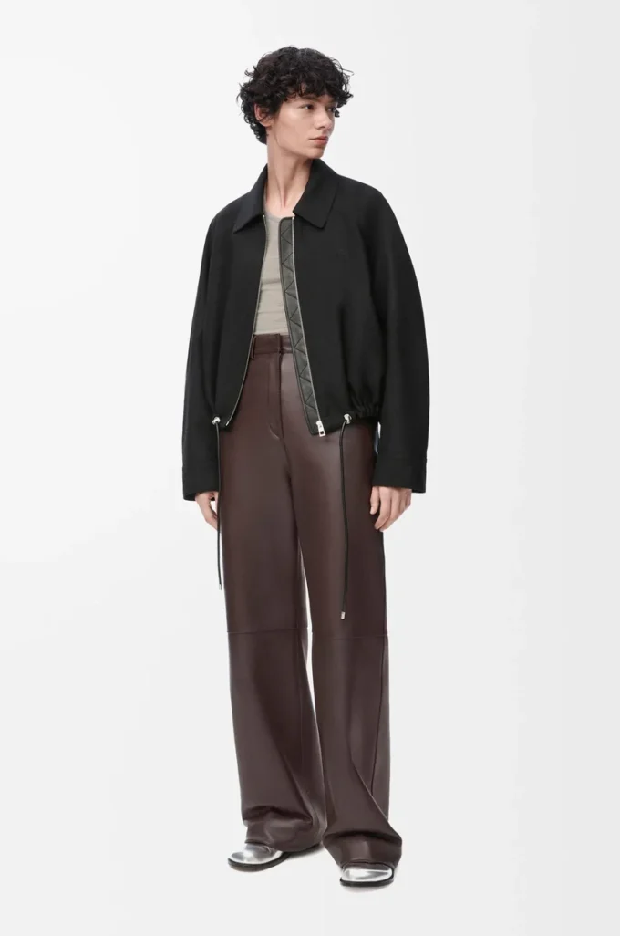 Pantalon en cuir d&rsquo;agneau nappa marron chocolat