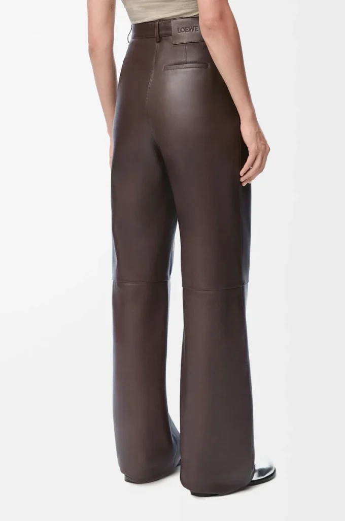 Pantalon en cuir d&rsquo;agneau nappa marron chocolat