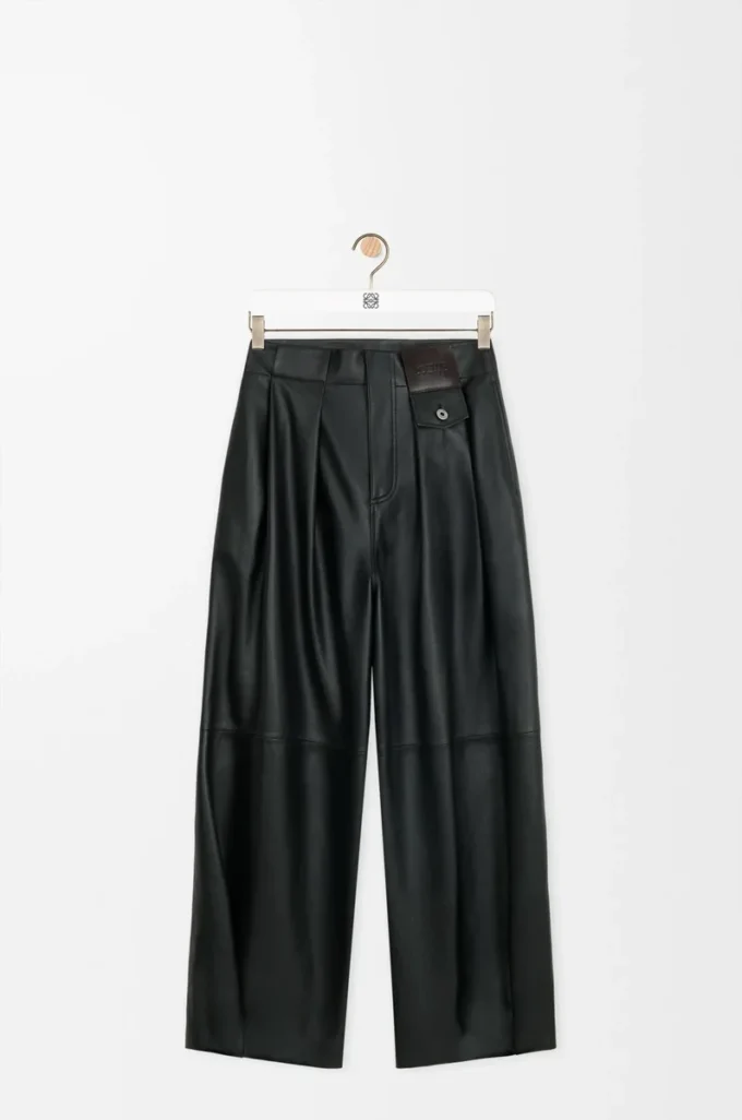 Pantalon en cuir d&rsquo;agneau nappa noir
