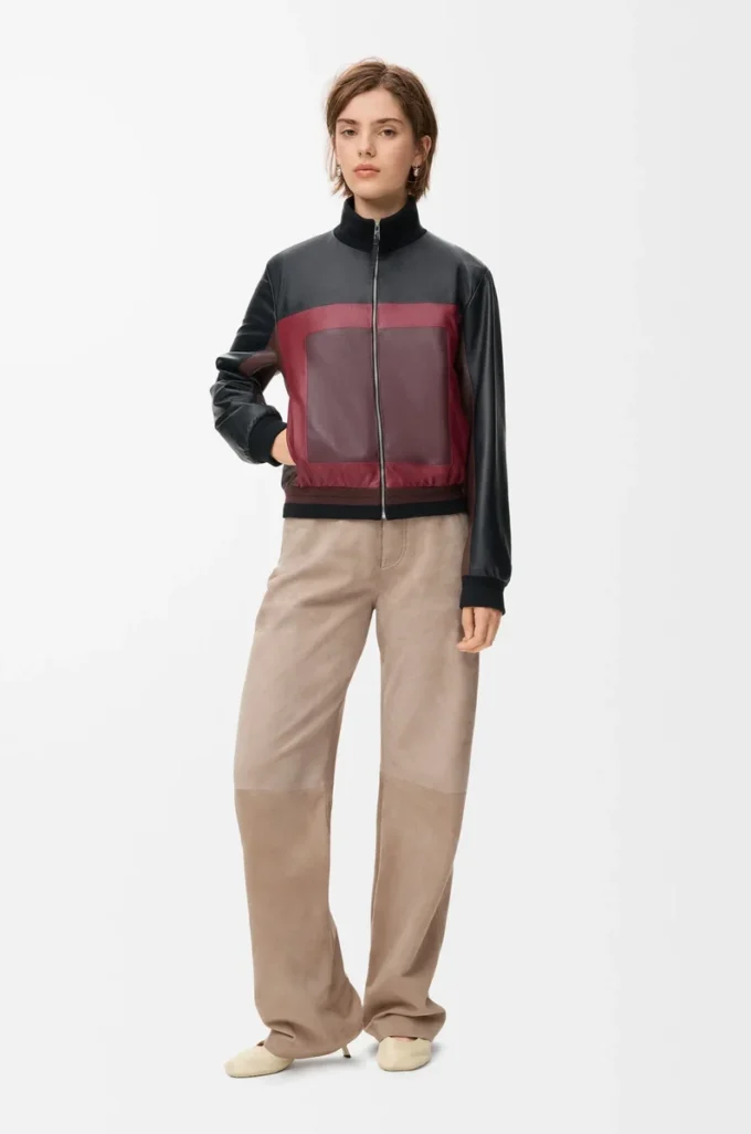 Pantalon en cuir de chèvre suédé beige foncé