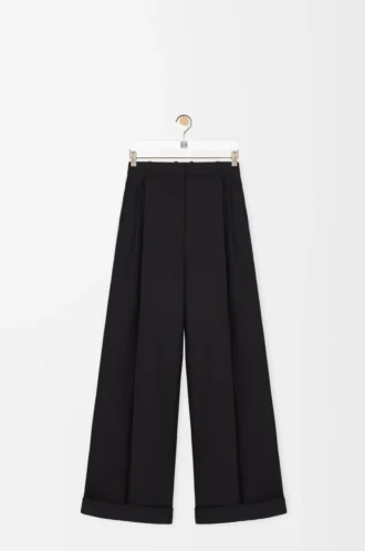 Pantalon en laine et soie Noir