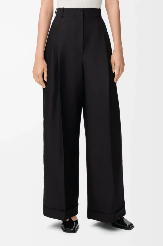 Pantalon en laine et soie Noir