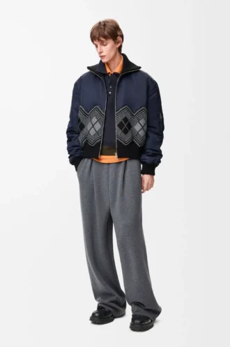 Pantalon en laine gris chiné