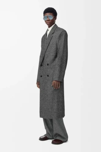 Pantalon en laine mélangée gris chiné