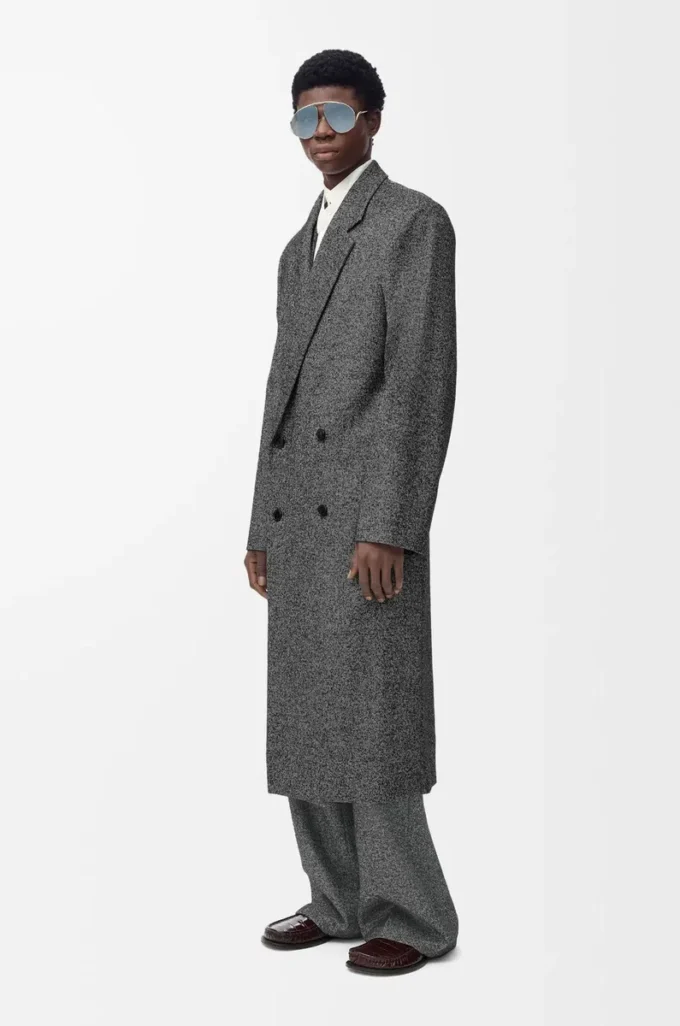 Pantalon en laine mélangée gris chiné