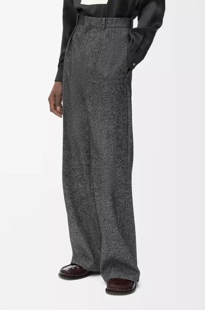 Pantalon en laine mélangée gris chiné