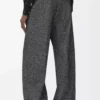 Pantalon en laine mélangée gris chiné