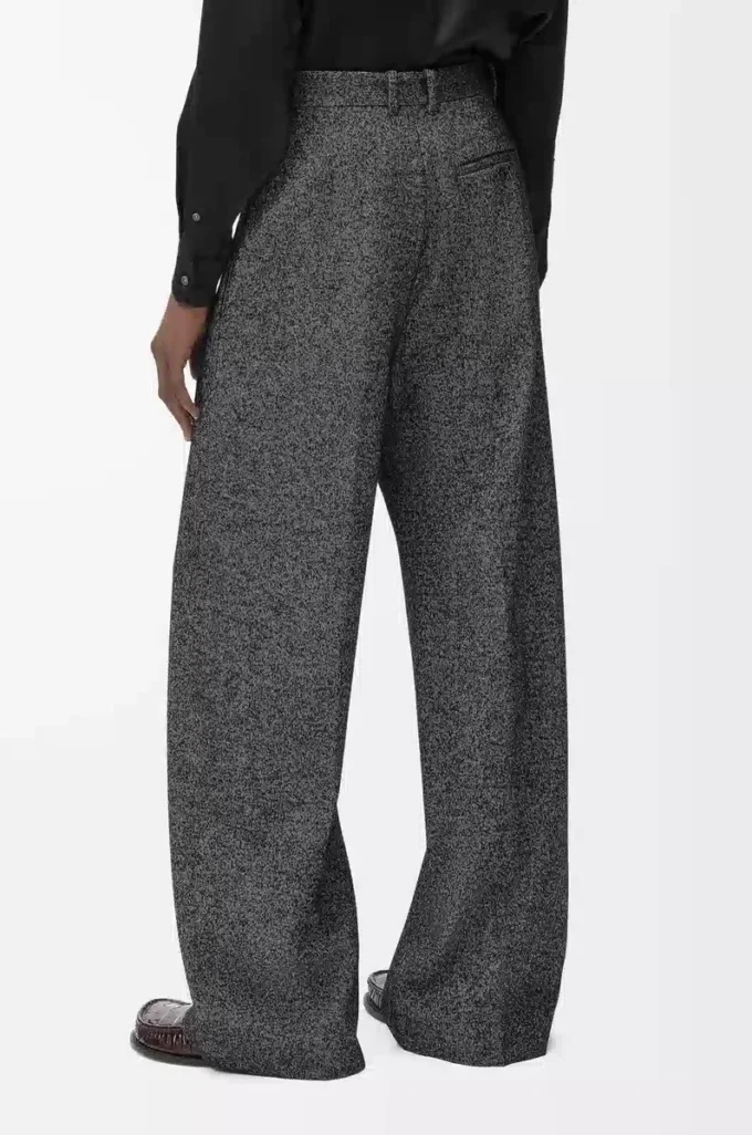 Pantalon en laine mélangée gris chiné