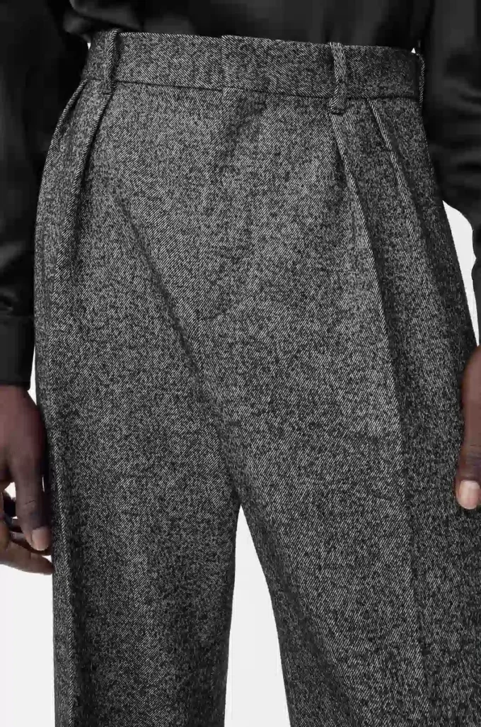 Pantalon en laine mélangée gris chiné