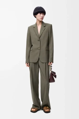 Pantalon en laine vert kaki