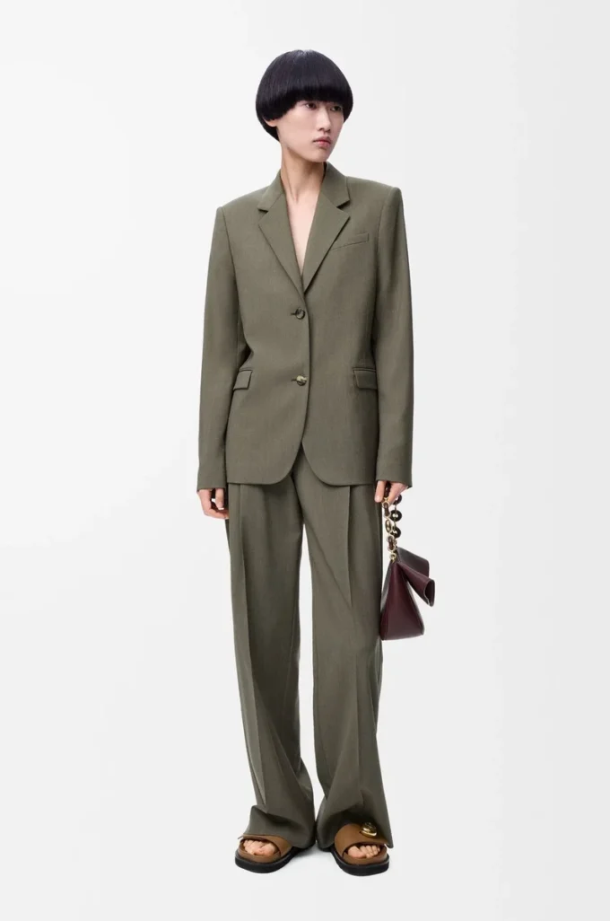 Pantalon en laine vert kaki